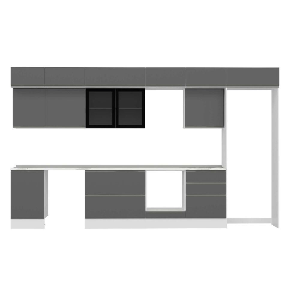 Alvinka 400X240 Cm High Gloss Mutfak Dolabı Mb-E90S50S60-3 High Gloss | Antrasit - Suntalam