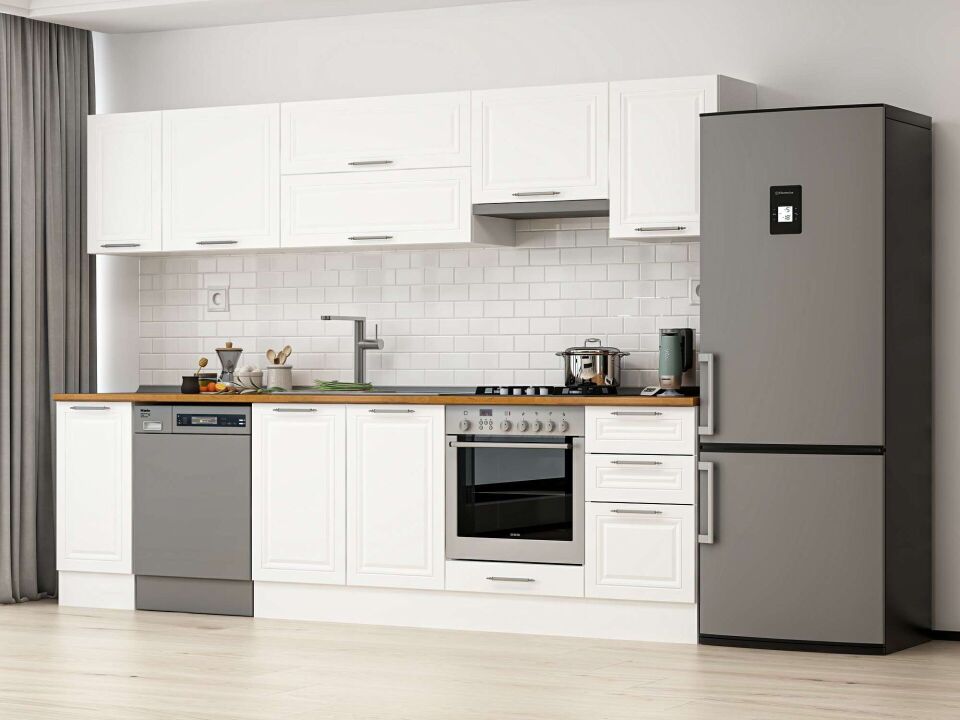 Alvinka 285X210 Cm Klasik Mebran Mutfak Dolabı M-E80S40S45-1 Mebran | Beyaz - Suntalam