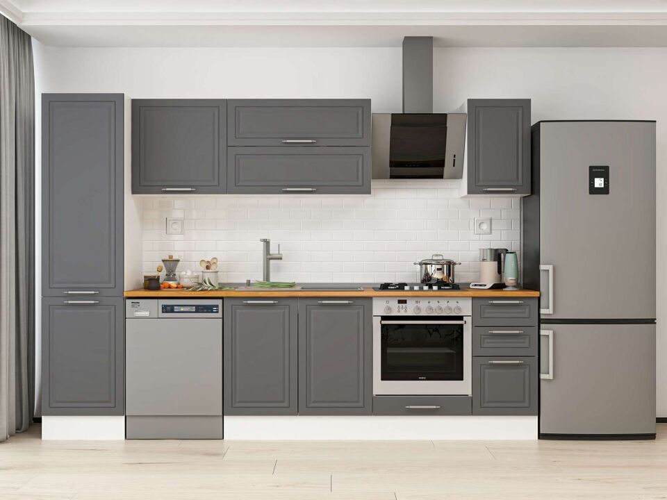Alvinka 300X210 Cm Klasik Mebran Mutfak Dolabı Mb-E90B50S40-2 Mebran | Antrasit - Mdf