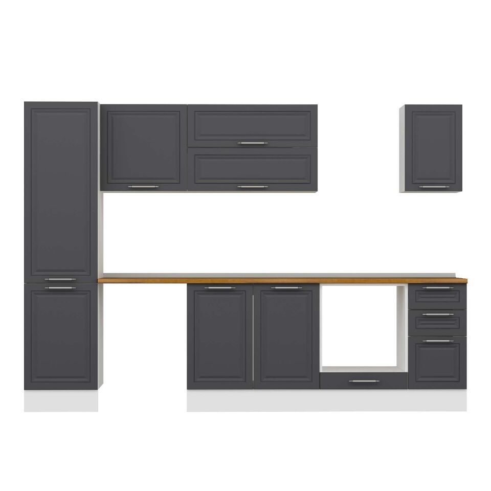 Alvinka 300X210 Cm Klasik Mebran Mutfak Dolabı Mb-E90B50S40-2 Mebran | Antrasit - Mdf