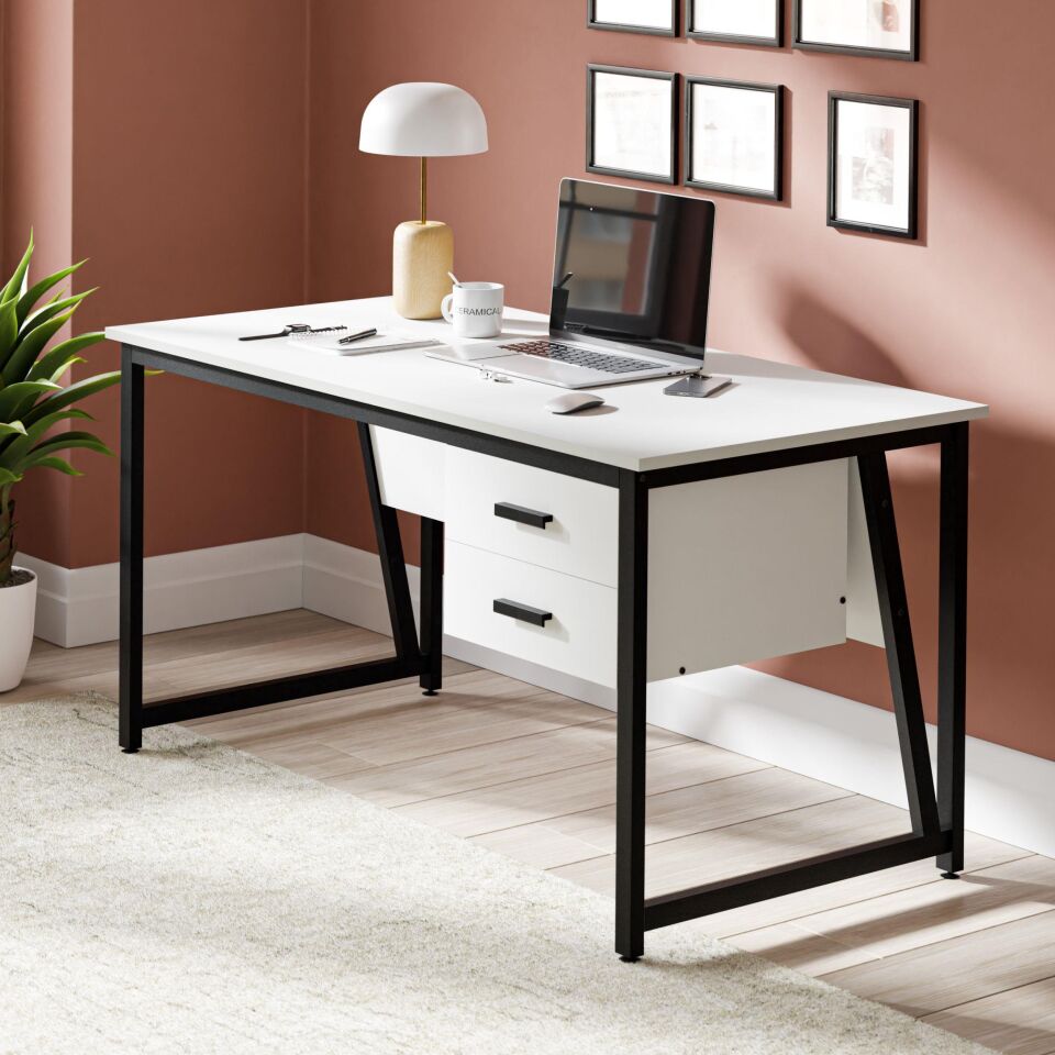 Cera MS2C Çalışma Masası, Ofis Masası - 2 Çekmeceli - 70x140 cm - Beyaz