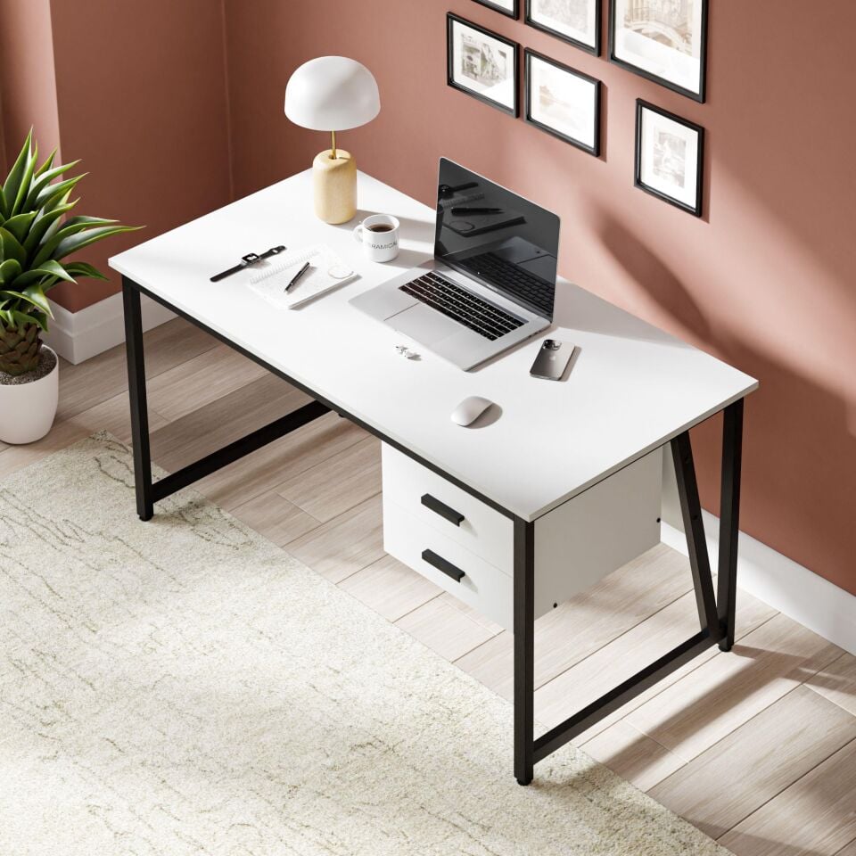 Cera MS2C Çalışma Masası, Ofis Masası - 2 Çekmeceli - 70x140 cm - Beyaz