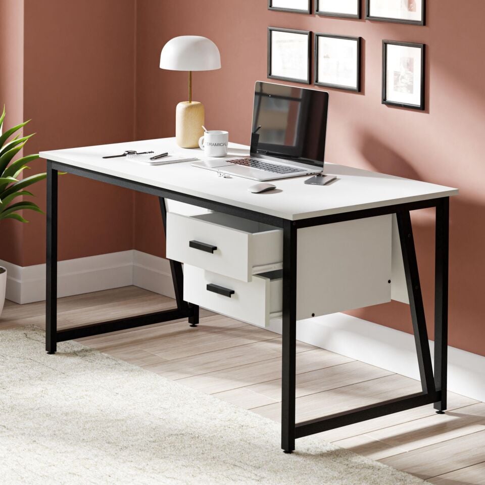 Cera MS2C Çalışma Masası, Ofis Masası - 2 Çekmeceli - 70x140 cm - Beyaz