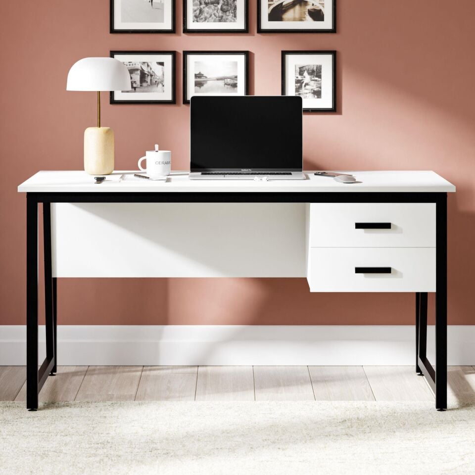 Cera MS2C Çalışma Masası, Ofis Masası - 2 Çekmeceli - 70x140 cm - Beyaz