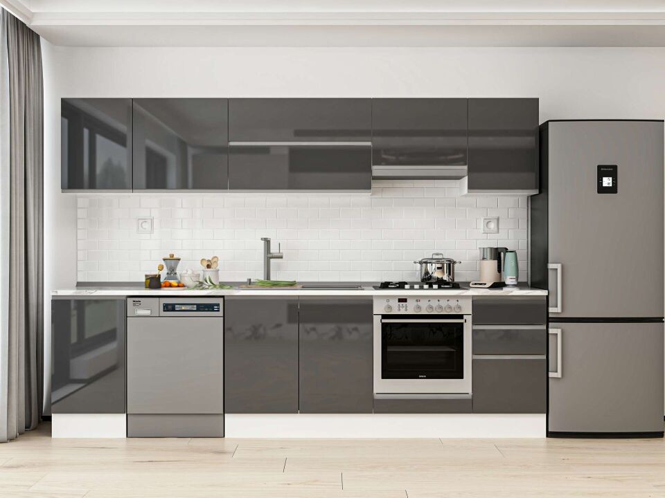 Alvinka 290X210 Cm High Gloss Mutfak Dolabı M-E80S45S45-1 High Gloss | Antrasit - Mdf