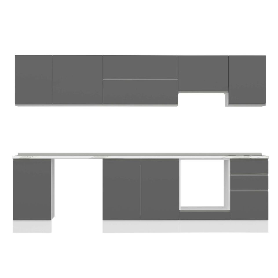 Alvinka 290X210 Cm High Gloss Mutfak Dolabı M-E80S45S45-1 High Gloss | Antrasit - Mdf