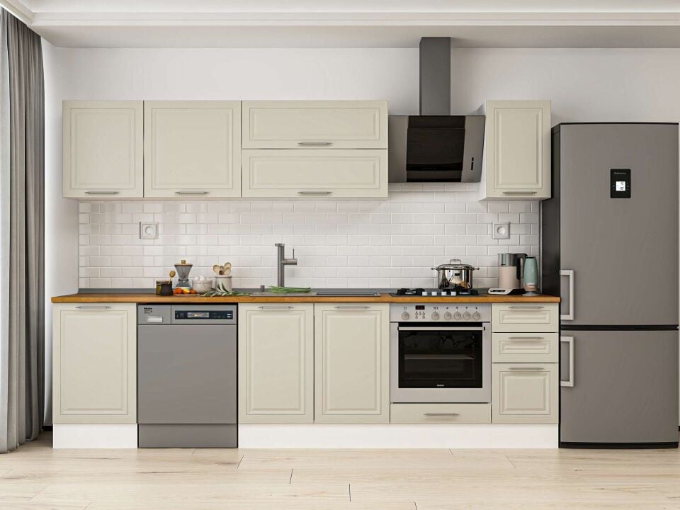 Alvinka 300X210 Cm Klasik Mebran Mutfak Dolabı Beyaz Beyaz M-E90S50S40-2