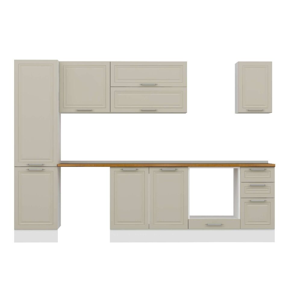 Alvinka 300X210 Cm Klasik Mebran Mutfak Dolabı Mb-E90B50S40-2 Mebran | Kumtaşı - Mdf