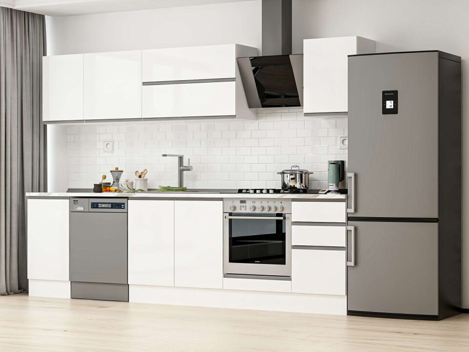 Alvinka 290X210 Cm High Gloss Mutfak Dolabı M-E80S45S45-2 High Gloss | Beyaz - Suntalam