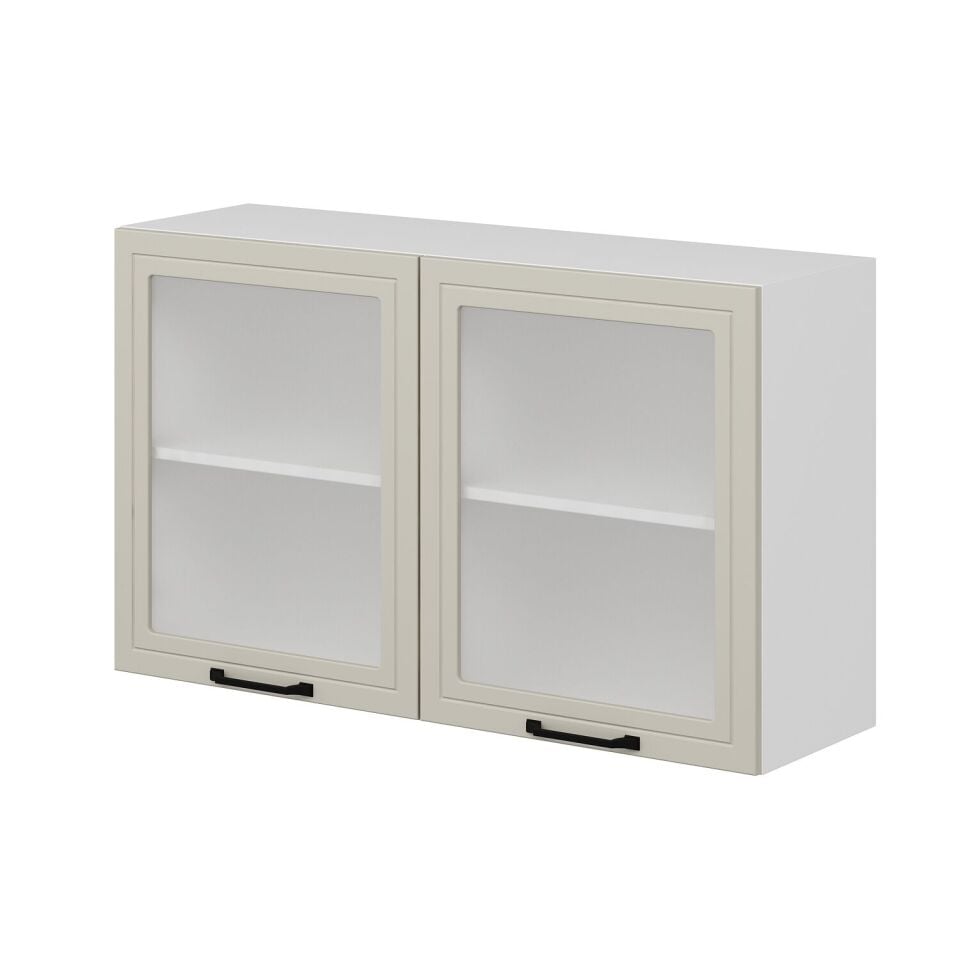 Alvinka Mutfak Modül Mbr_A Üst 2Dk1R 120-H72Cm Dolap Cam Beyaz Kumtaşı Mdf