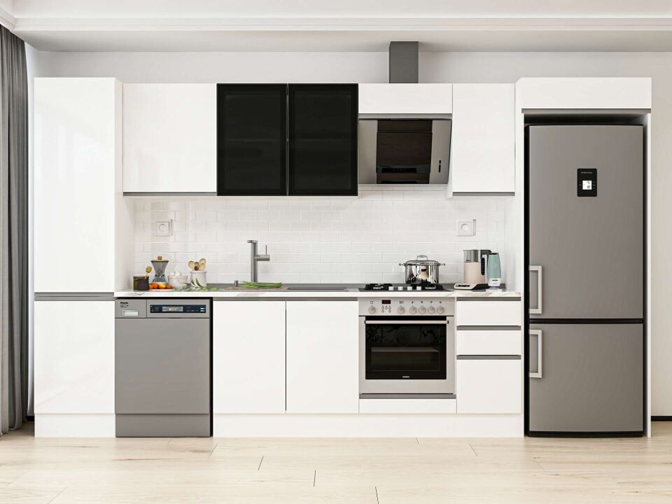 Alvinka 370X222 Cm High Gloss Mutfak Dolabı Mbb-E80B50S40-3 High Gloss | Beyaz - Mdf