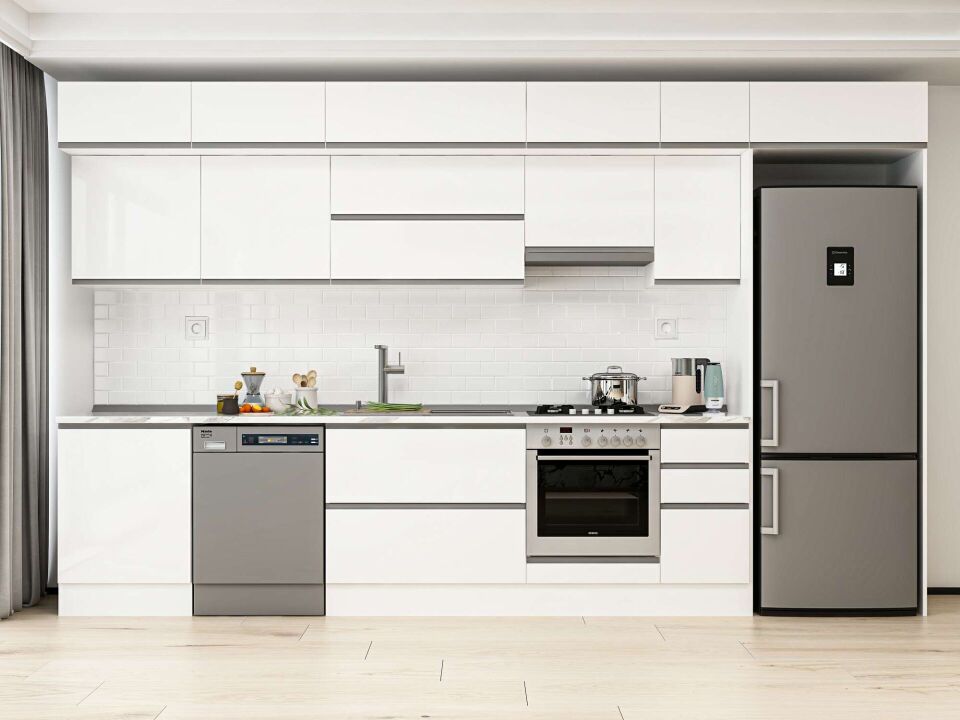 Alvinka 390X240 Cm High Gloss Mutfak Dolabı Mb-E90S60S40-1 High Gloss | Beyaz - Mdf