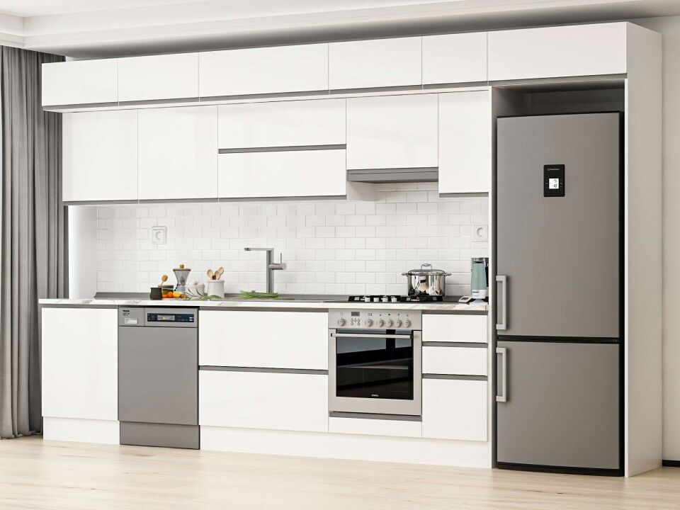 Alvinka 390X240 Cm High Gloss Mutfak Dolabı Mb-E90S60S40-1 High Gloss | Beyaz - Mdf
