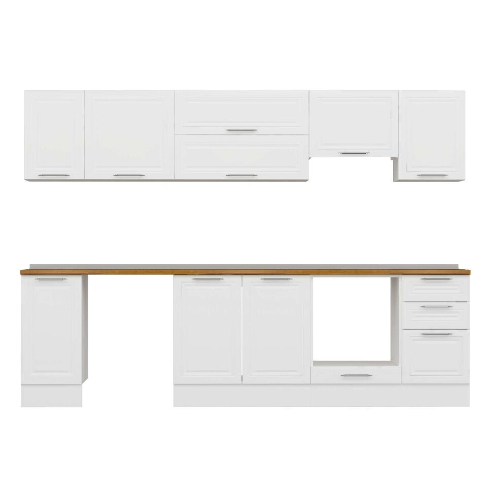 Alvinka 285X210 Cm Klasik Mebran Mutfak Dolabı M-E80S40S45-1 Mebran | Beyaz - Mdf
