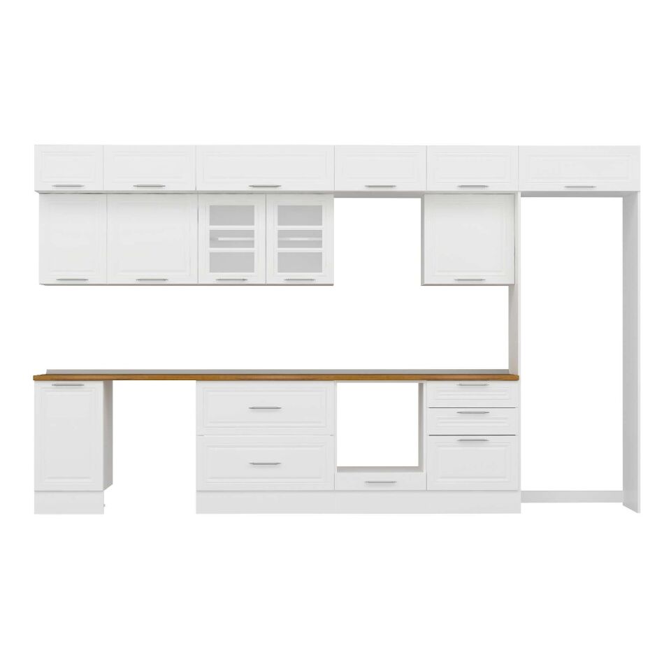 Alvinka 395X240 Cm Klasik Mebran Mutfak Dolabı Mb-E90S45S60-3 Mebran | Beyaz - Mdf
