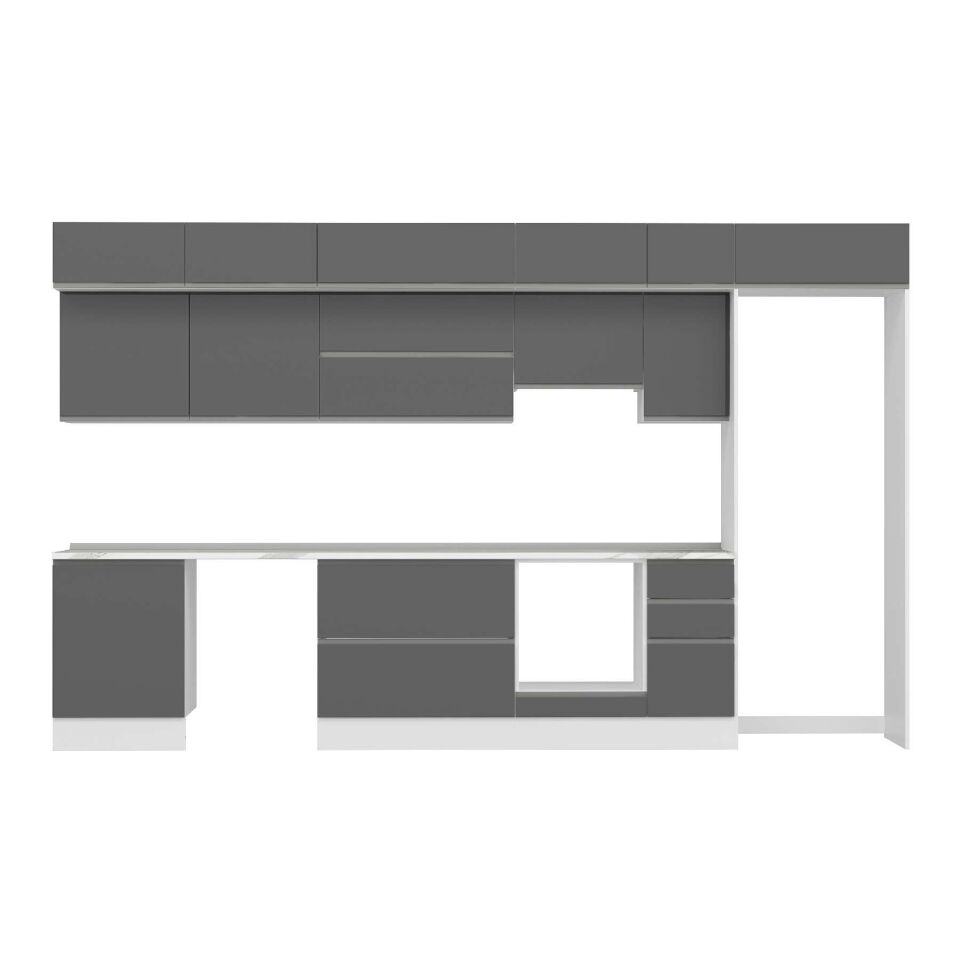 Alvinka 390X240 Cm High Gloss Mutfak Dolabı Mb-E90S60S40-1 High Gloss | Antrasit - Suntalam