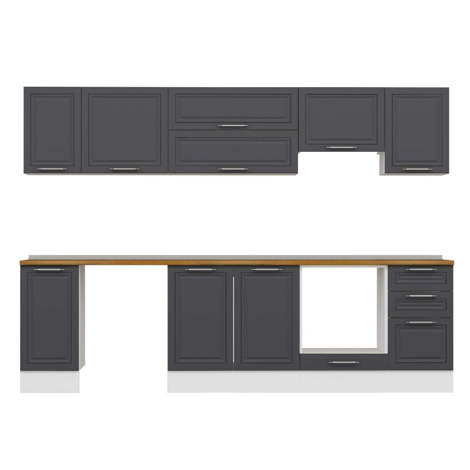 Alvinka 285X210 Cm Klasik Mebran Mutfak Dolabı M-E80S40S45-1 Mebran | Antrasit - Mdf