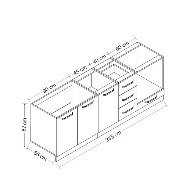Minar 235 Cm Mutfak Dolabı Beyaz Dore 235-D3-Alt Modül