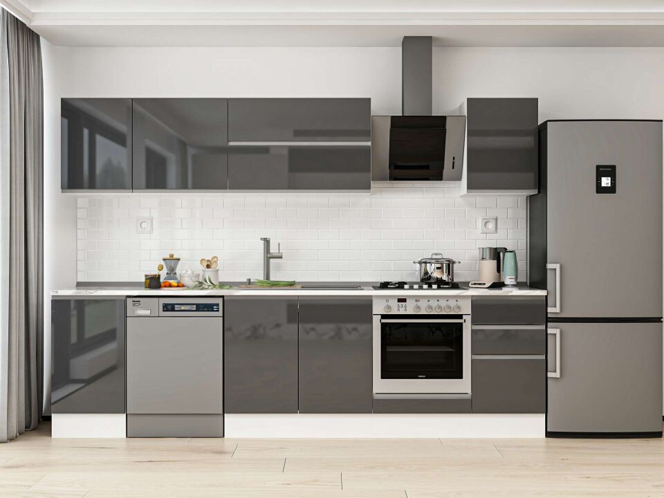 Alvinka 290X210 Cm High Gloss Mutfak Dolabı M-E80S45S45-2 High Gloss | Antrasit - Mdf