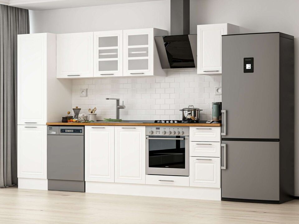 Alvinka 300X210 Cm Klasik Mebran Mutfak Dolabı Mb-E90B50S40-3 Mebran | Beyaz - Mdf