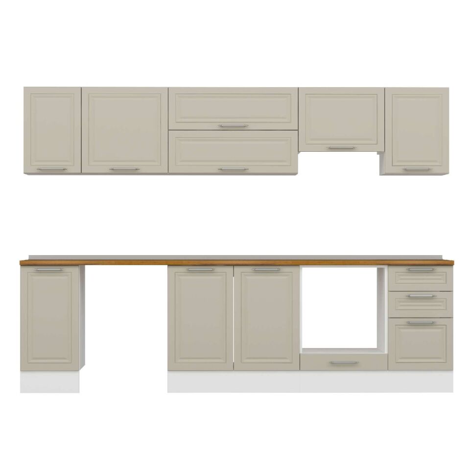 Alvinka 285X210 Cm Klasik Mebran Mutfak Dolabı M-E80S40S45-1 Mebran | Kumtaşı - Mdf