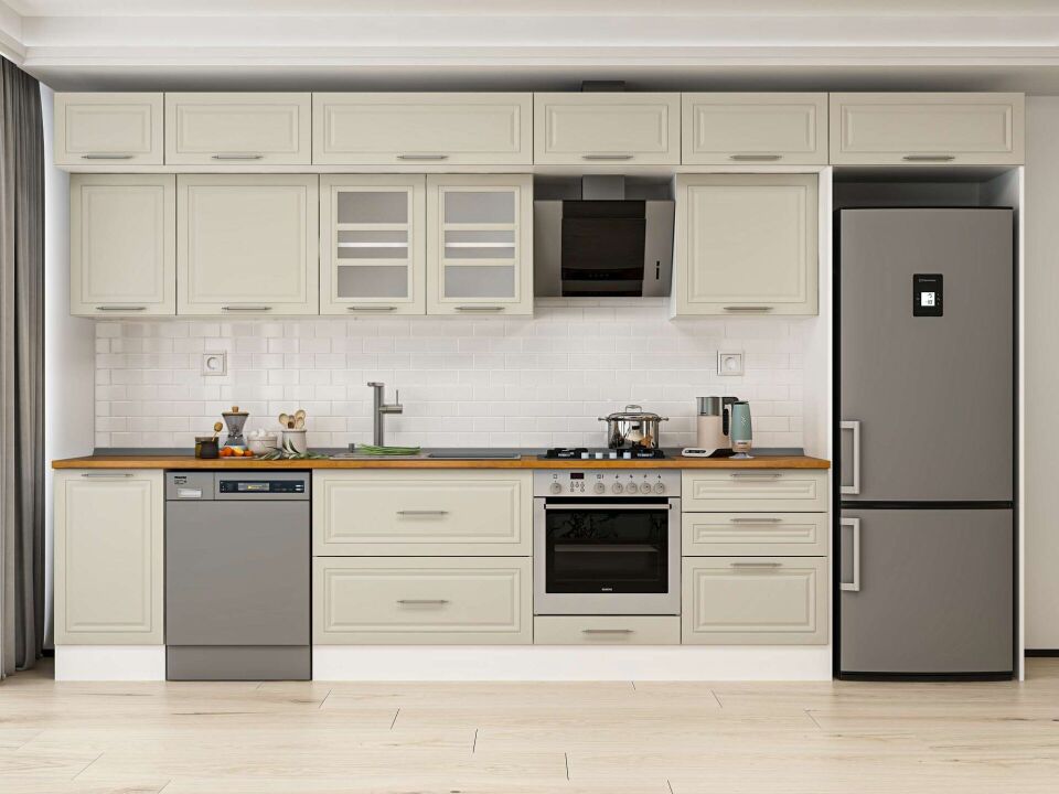 Alvinka 395X240 Cm Klasik Mebran Mutfak Dolabı Mb-E90S45S60-3 Mebran | Kumtaşı - Mdf