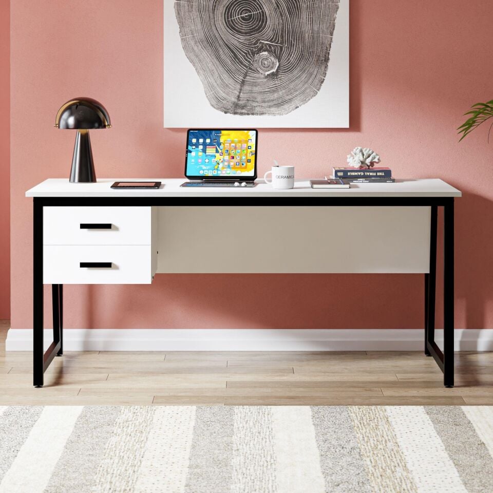 Cera MS2C Çalışma Masası,Ofis Masası - 2 Çekmeceli - 70x160 Cm - Beyaz