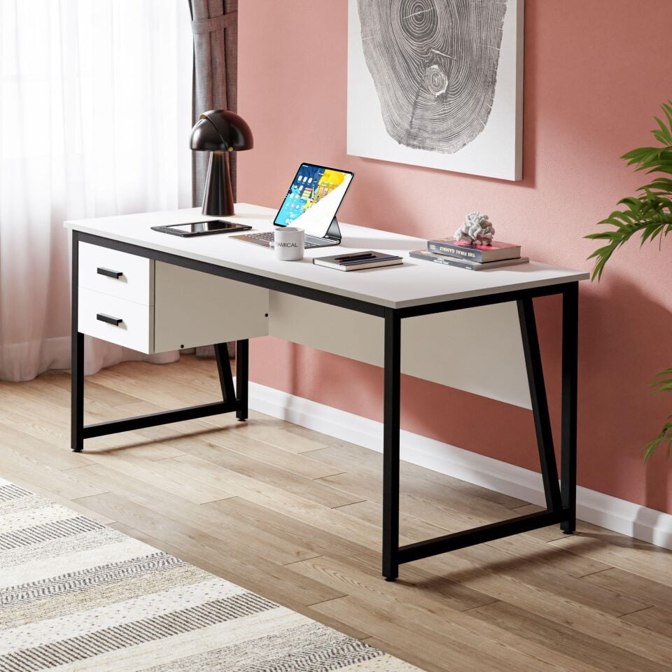 Cera MS2C Çalışma Masası,Ofis Masası - 2 Çekmeceli - 70x160 Cm - Beyaz