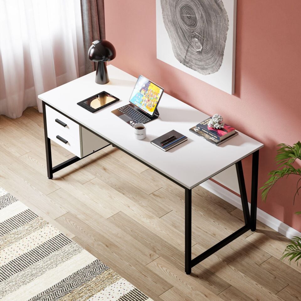 Cera MS2C Çalışma Masası,Ofis Masası - 2 Çekmeceli - 70x160 Cm - Beyaz