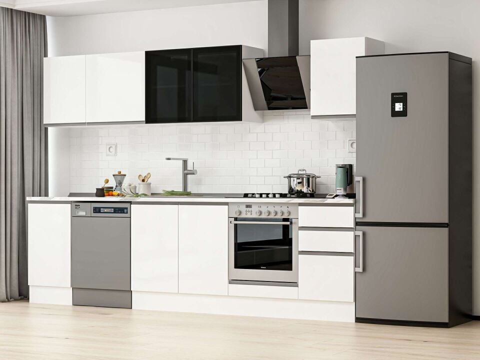 Alvinka 290X210 Cm High Gloss Mutfak Dolabı M-E80S45S45-3 High Gloss | Beyaz - Suntalam