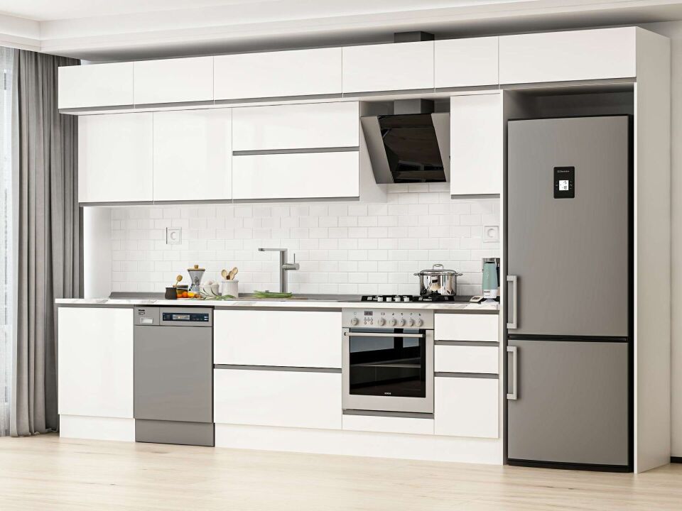 Alvinka 390X240 Cm High Gloss Mutfak Dolabı Mb-E90S60S40-2 High Gloss | Beyaz - Suntalam