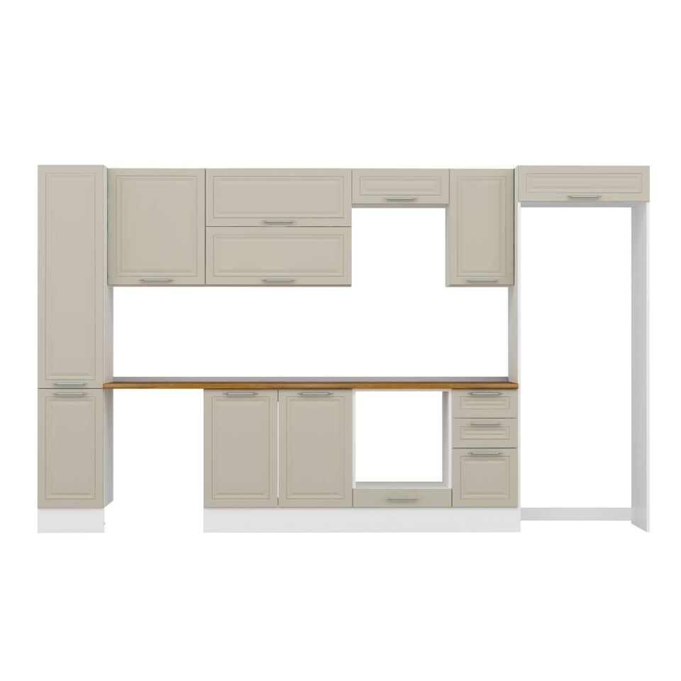 Alvinka 370X222 Cm Klasik Mebran Mutfak Dolabı Mbb-E90B40S40-2 Mebran | Kumtaşı - Suntalam