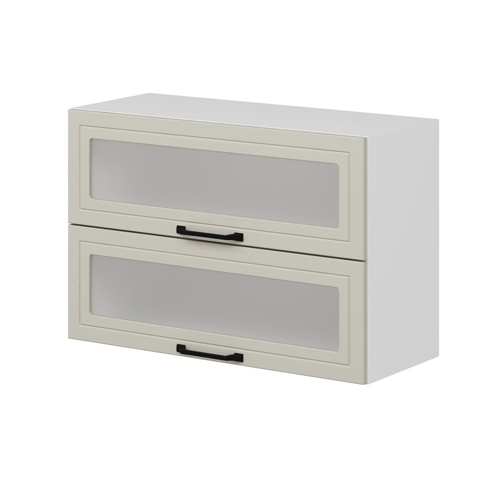Alvinka Mutfak Modül Mbr_A Üst 2Yk1R 90-H60Cm Dolap Cam Beyaz Kumtaşı Mdf