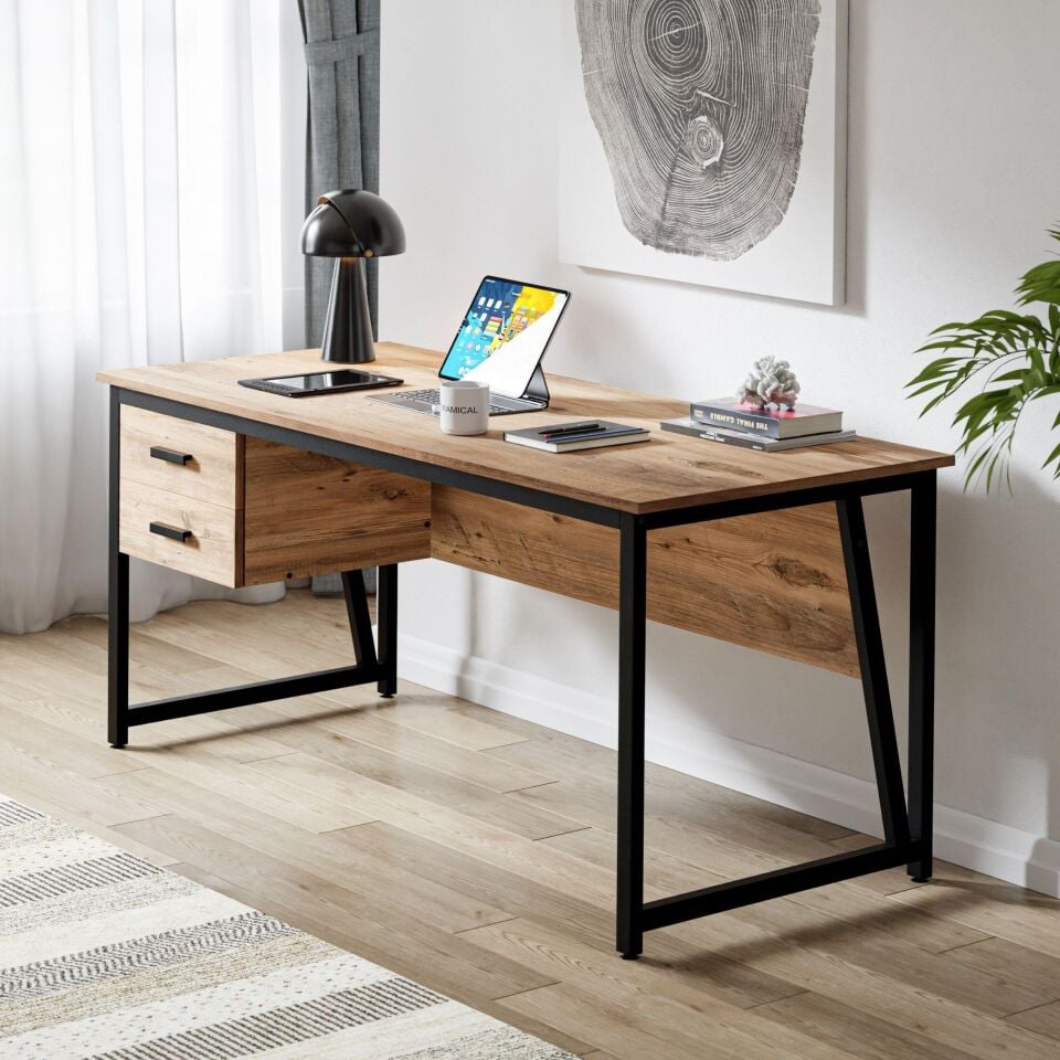 Cera MS2C Çalışma Masası,Ofis Masası - 2 Çekmeceli - 70x160 Cm - Çam