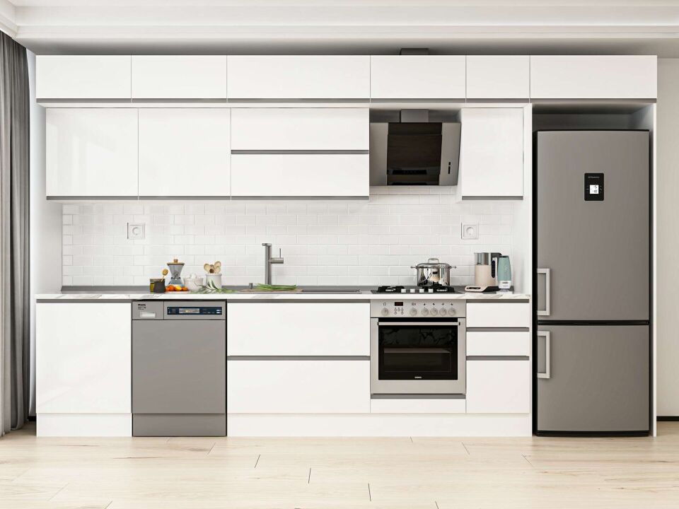 Alvinka 390X240 Cm High Gloss Mutfak Dolabı Mb-E90S60S40-2 High Gloss | Beyaz - Mdf