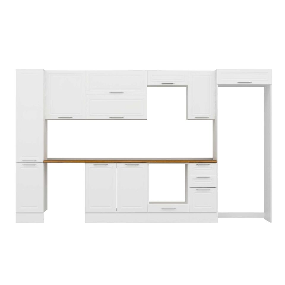 Alvinka 370X222 Cm Klasik Mebran Mutfak Dolabı Mbb-E90B40S40-2 Mebran | Beyaz - Mdf