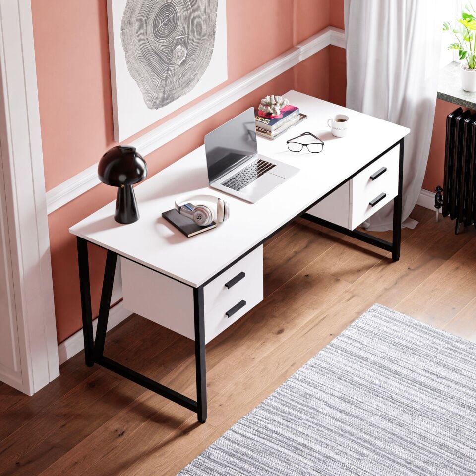 Cera MS2C Çalışma Masası,Ofis Masası - 4 Çekmeceli - 70x160 Cm - Beyaz