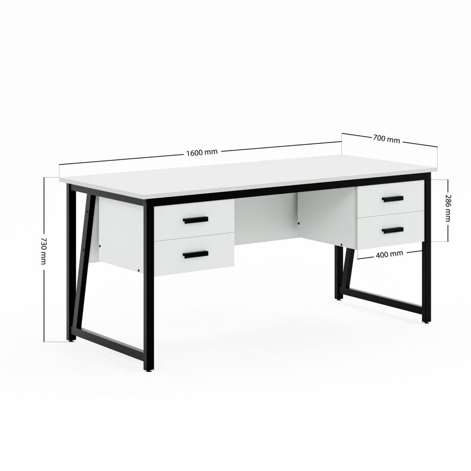 Ceramical MS2C Çalışma Masası,Ofis Masası - 4 Çekmeceli - 70x160 Cm - Beyaz