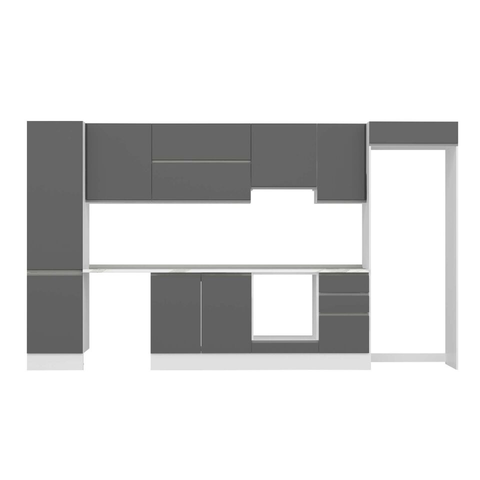 Alvinka 375X222 Cm High Gloss Mutfak Dolabı Mbb-E80B50S45-1 High Gloss | Antrasit - Suntalam