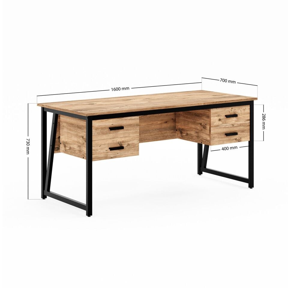 Cera MS2C Çalışma Masası,Ofis Masası - 4 Çekmeceli - 70x160 Cm - Çam