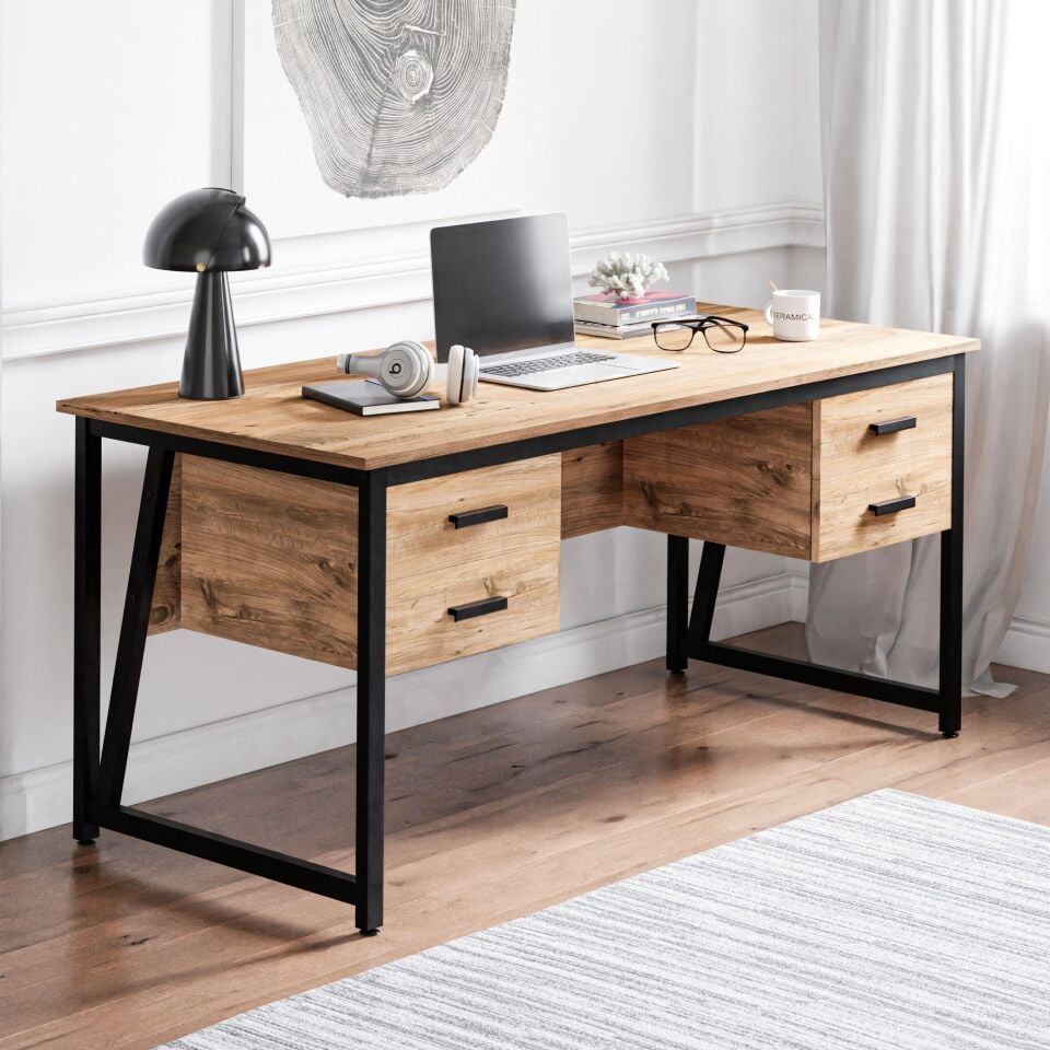 Cera MS2C Çalışma Masası,Ofis Masası - 4 Çekmeceli - 70x160 Cm - Çam