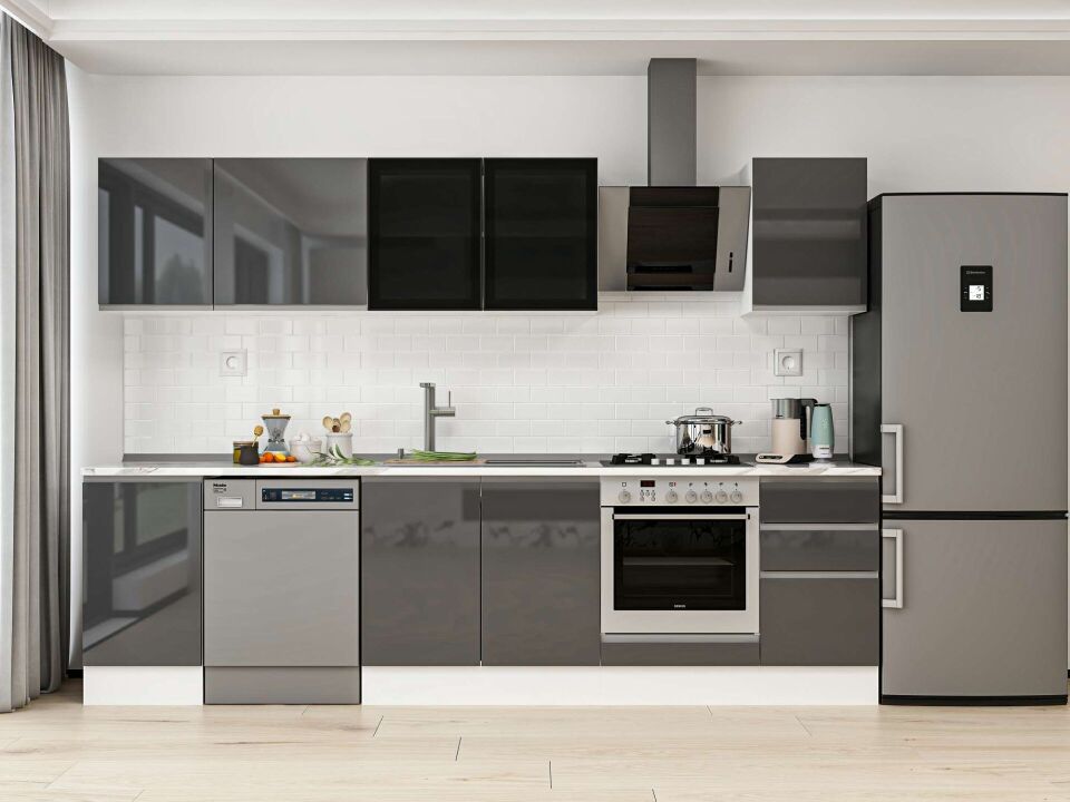 Alvinka 290X210 Cm High Gloss Mutfak Dolabı M-E80S45S45-3 High Gloss | Antrasit - Mdf
