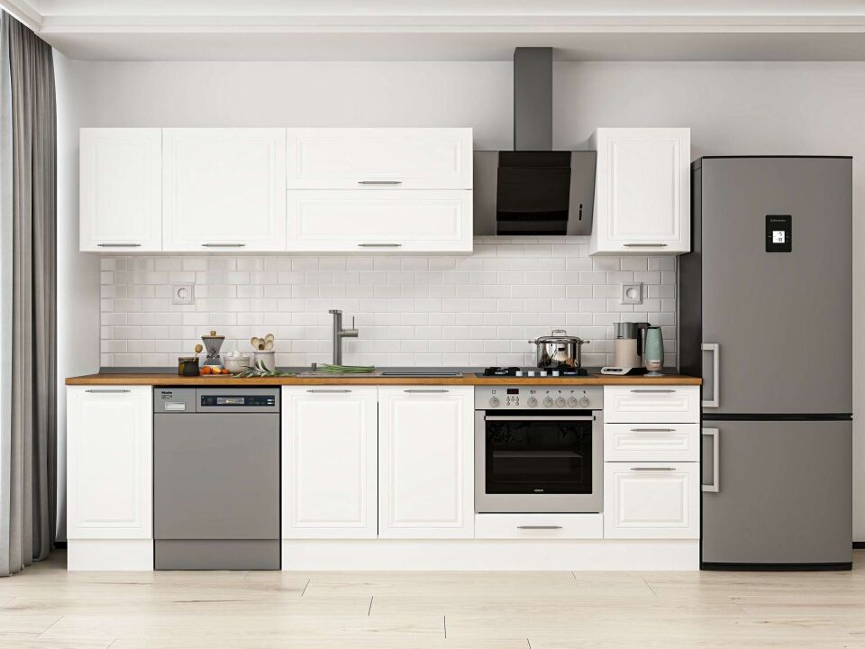 Alvinka 285X210 Cm Klasik Mebran Mutfak Dolabı M-E80S40S45-2 Mebran | Beyaz - Mdf