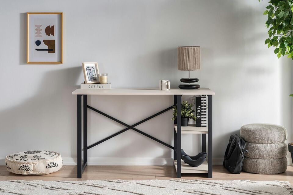 Ceramical MSR Raflı Çalışma Masası - 60x120 - Vizon Bej