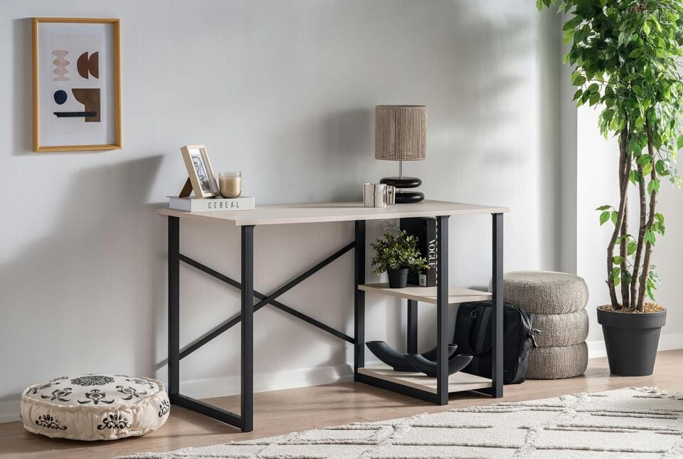 Ceramical MSR Raflı Çalışma Masası - 60x120 - Vizon Bej