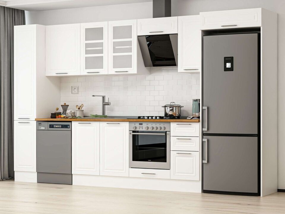 Alvinka 370X222 Cm Klasik Mebran Mutfak Dolabı Mbb-E90B40S40-3 Mebran | Beyaz - Suntalam