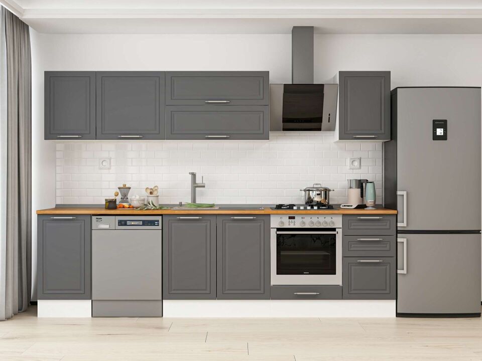 Alvinka 285X210 Cm Klasik Mebran Mutfak Dolabı M-E80S40S45-2 Mebran | Antrasit - Mdf