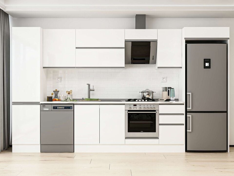 Alvinka 375X222 Cm High Gloss Mutfak Dolabı Mbb-E80B50S45-2 High Gloss | Beyaz - Mdf