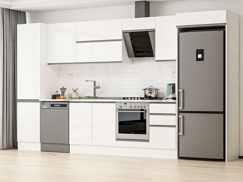 Alvinka 375X222 Cm High Gloss Mutfak Dolabı Mbb-E80B50S45-2 High Gloss | Beyaz - Mdf