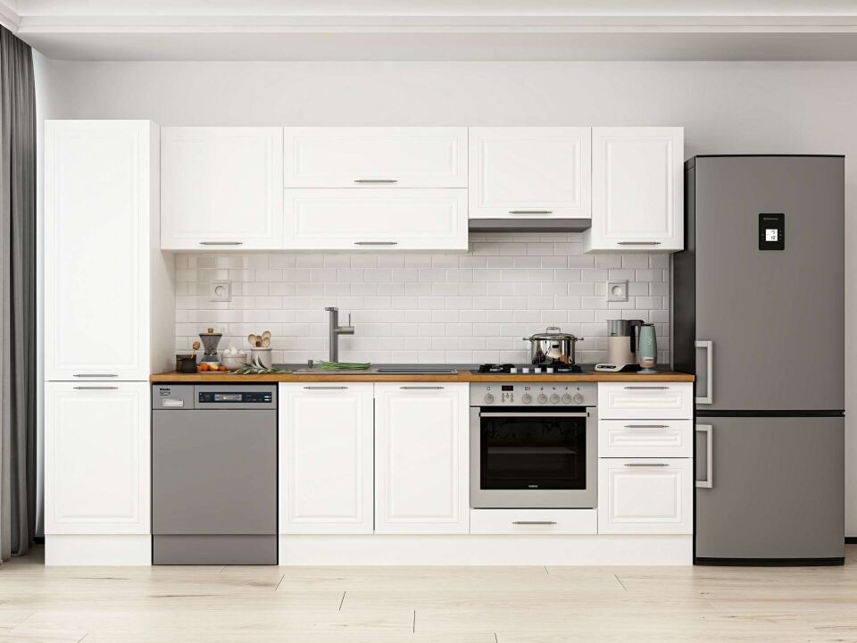 Alvinka 305X210 Cm Klasik Mebran Mutfak Dolabı Mb-E90B50S45-1 Mebran | Beyaz - Mdf